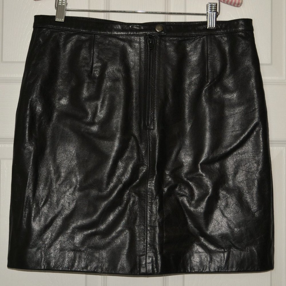 Whet Blu Genuine Black Leather Pencil Skirt Mini NWOT Size 12